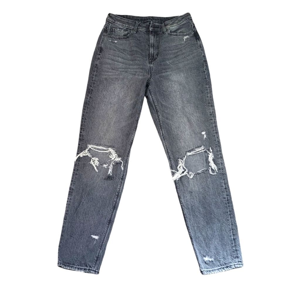 American Eagle Highest Rise Mom Jean Pants Distressed Black Gray Womens 6